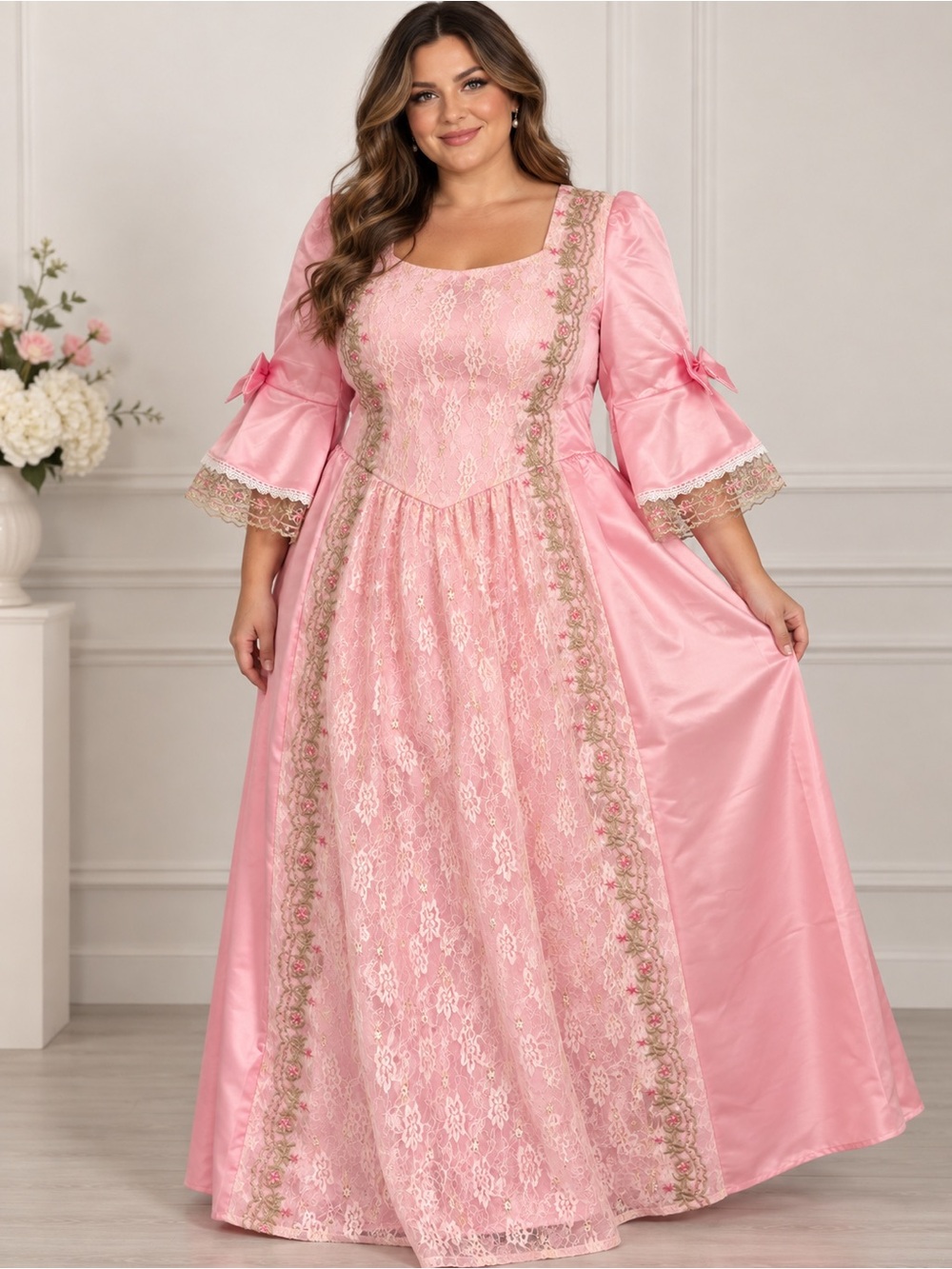 Elegant Pink Lace Victorian Gown New Size: 4XL